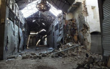 Destruction of the old souk in Homs, Syria