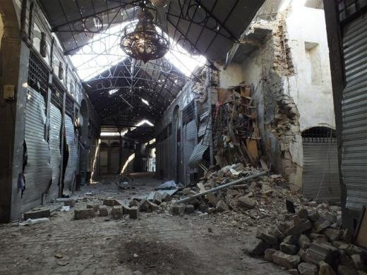 Destruction of the old souk in Homs, Syria