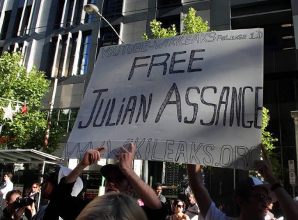 People protesting Julian Assange's extradition in Melbourne, Australia