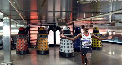 Mo Farah running away from Daleks