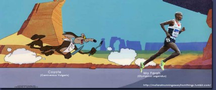 Mo Farah running away from Wile E. Coyote