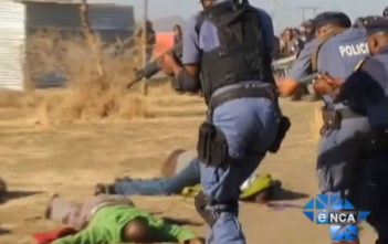 Police brutality at a mine in Marikana, South Africa