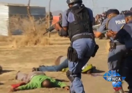 Police brutality at a mine in Marikana, South Africa