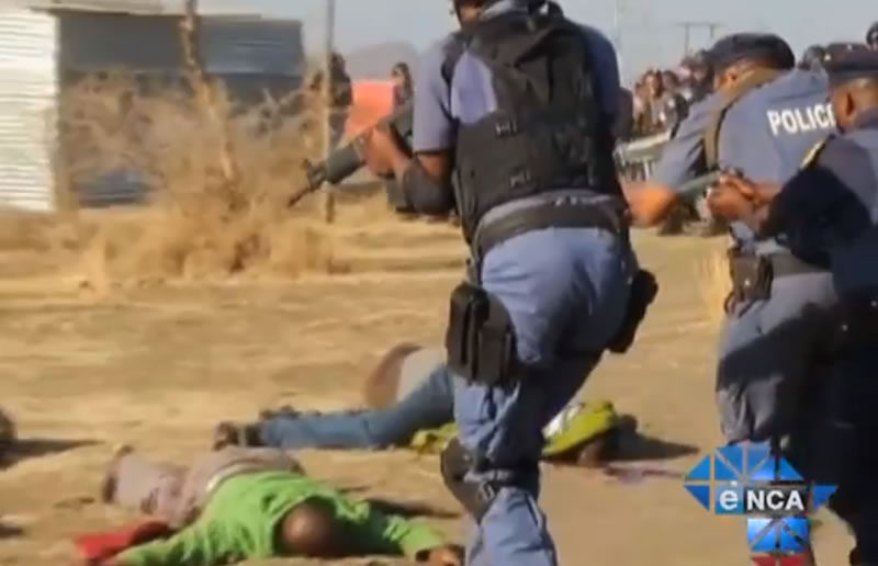 Police brutality at a mine in Marikana, South Africa