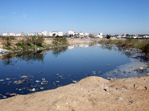 Untreated waste water in Wadi Gaza, near Gaza City, pollutes rivers and eventually the sea, as well as groundwater