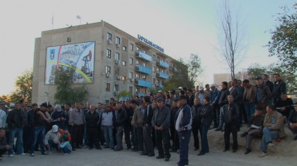 Oil workers on strike in Aktau, Kazakhstan in 2011