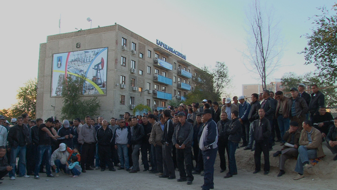 Oil workers on strike in Aktau, Kazakhstan in 2011