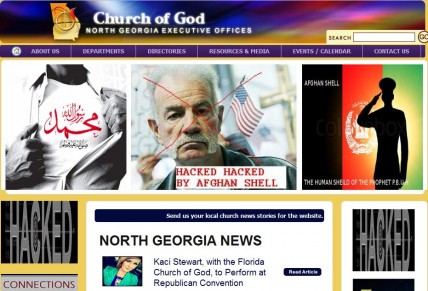 Screenshot of Church of God, North Georgia, website hacked by Afghan Hackers.