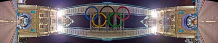 Panorama of Olympic Rings on Tower Bridge, London by Robin Baumgarten