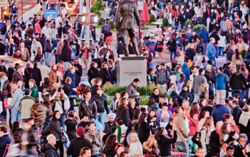 Bustling people in Times Square, New York