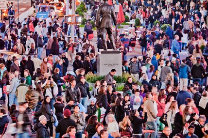 Bustling people in Times Square, New York