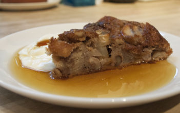 Apple, walnut, custard and bourbon cake