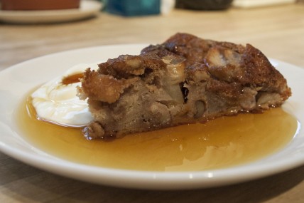 Apple, walnut, custard and bourbon cake