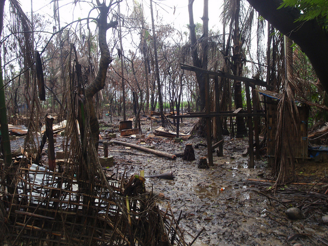 Both Muslim and Buddhist Rakhine villagers were forced to flee during the recent unrest as their houses were burned down.