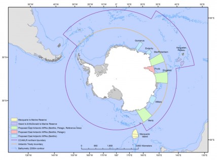 Figure 1: France and Australia’s proposed marine protected areas in east Antarctica