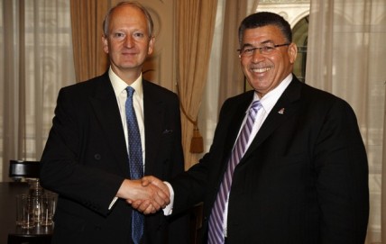 Foreign office minister Henry Bellingham meets McKeeva Bush, Premier of the Cayman Islands, in 2010