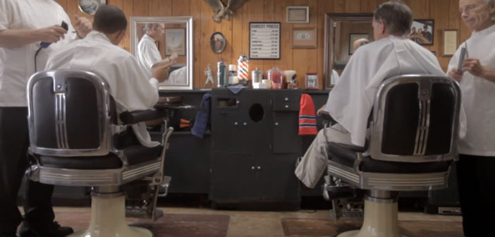 Obama and Romney discuss politics at the barbers in preparation for tonight's debate