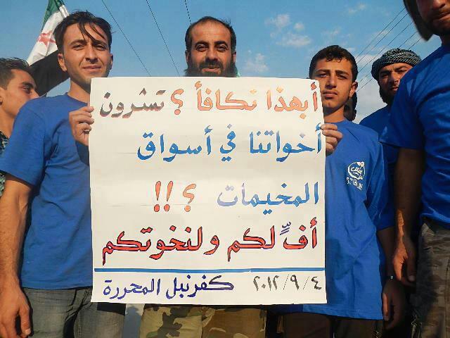 Is this is how we are being rewarded? By you buying our sisters from the refugees camps? Shame on you and on your sense of honour.