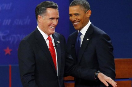 Obama and Romney at the first 2012 US Presidential Debate