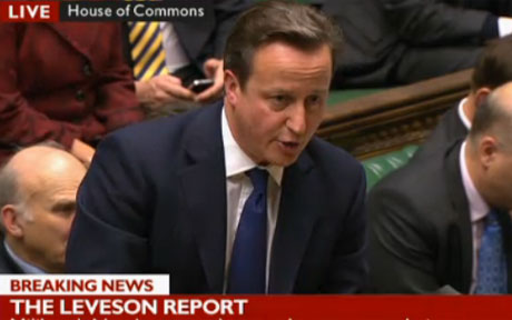 David Cameron in the House of Commons discussing the Leveson Report