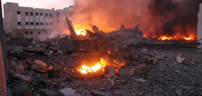 Destruction of a civil administration building from an Israeli bomb in Gaza