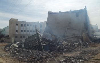 The Gaza civilian Ministry of Interior building after Israeli air strike