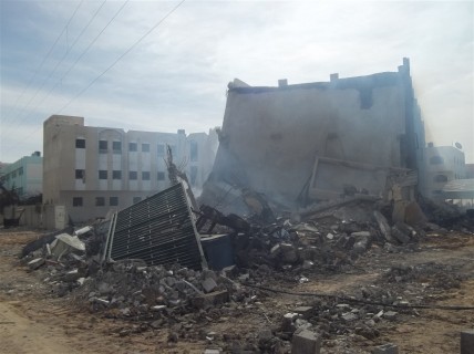 The Gaza civilian Ministry of Interior building after Israeli air strike