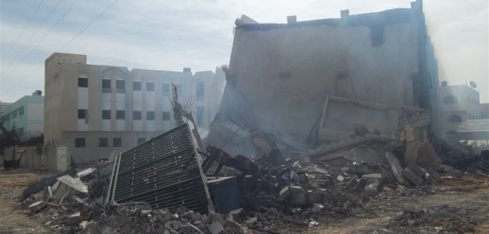 The Gaza civilian Ministry of Interior building after Israeli air strike