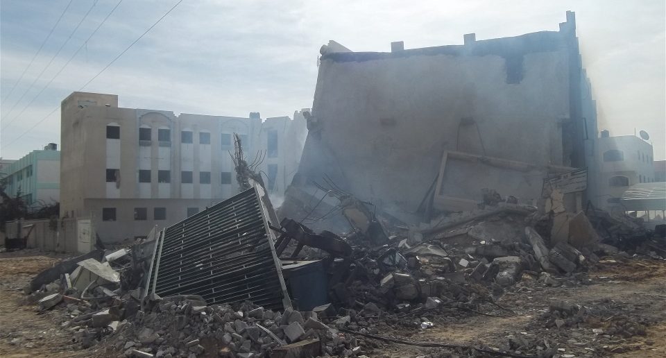 The Gaza civilian Ministry of Interior building after Israeli air strike