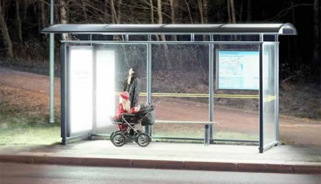 Natural light emitting bus stop in Umea, Sweden