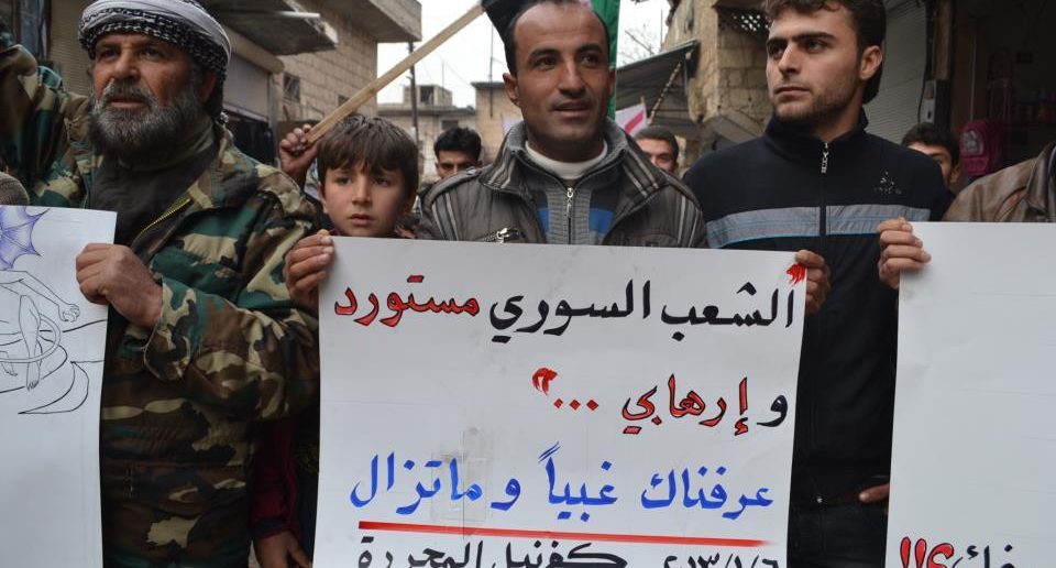 Reaction to Assad's speech in Kafranbel, Syria