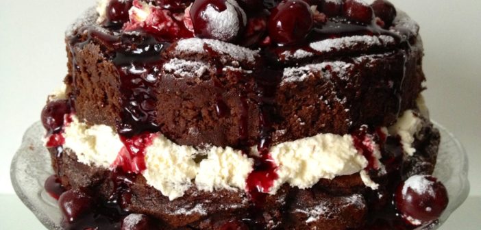 Flourless chocolate chestnut sour cherry truffle cake