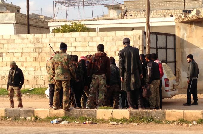 Journalists confronted by rebels in Idlib, Syria.
