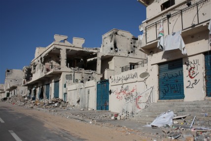 Damaged buildings in Sirte in the aftermath of the conflict