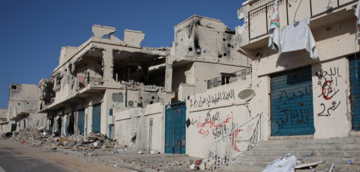 Damaged buildings in Sirte in the aftermath of the conflict