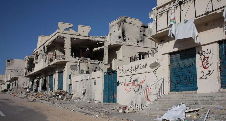 Damaged buildings in Sirte in the aftermath of the conflict