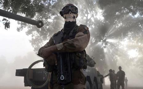 French soldier wearing a skeleton scarf