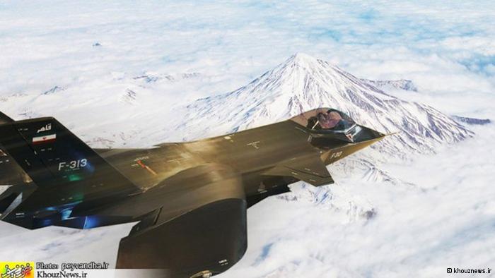 Iran's Qaher-313 flying across a photoshopped sky