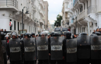 Riot police in Tunis, Tunisia