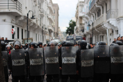 Riot police in Tunis, Tunisia