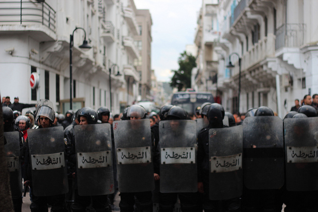 Riot police in Tunis, Tunisia