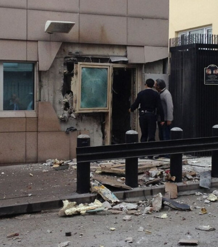 The damage caused by the suicide bomb at the US embassy in Turkey