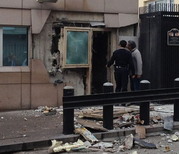 The damage caused by the suicide bomb at the US embassy in Turkey