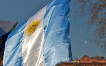 Argentinian flag flies at the Plaza de Mayo, Buenos Aires