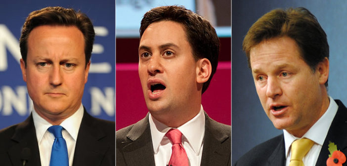 David Cameron, Ed Miliband, and Nick Clegg