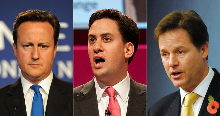 David Cameron, Ed Miliband, and Nick Clegg
