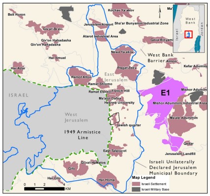 Map showing the proposed Israeli E1 settlement