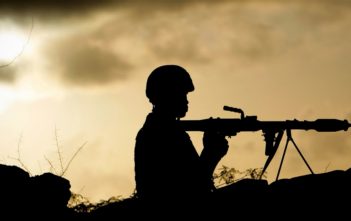 African Union soldier in Somalia holds a rocket-propelled grenade