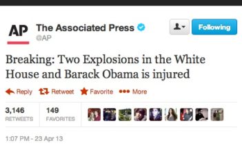 The twitter message posted by the hackers on the AP newsfeed