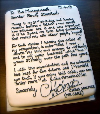 Cake resignation letter by Mr Cake